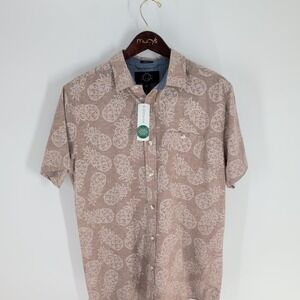 NWT Even Tide Regular Fit‎ Kai Linen Pineapple Hawaiian Button-Up Shirt Tan Sz M